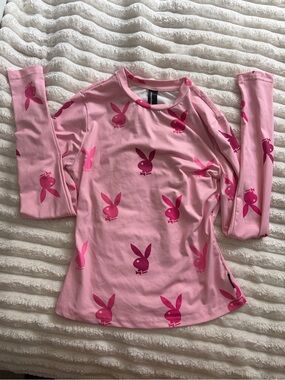 PLAYBOY Pink Bunny Print Long Sleeve Top